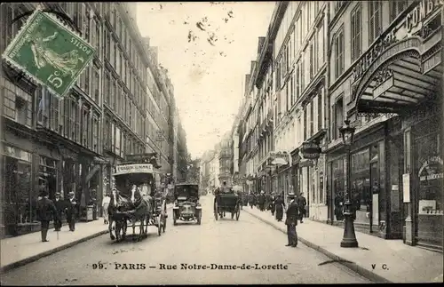 Ak Paris IX. Arrondissement Opéra, Rue Notre Dame de Lorette, Kutsche