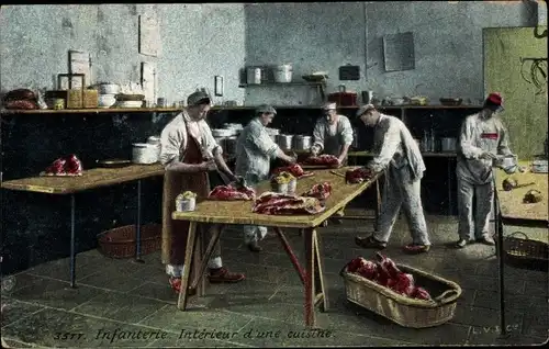 Ak Infanterie, Interieur d'une cuisine, französische Soldaten, I WK