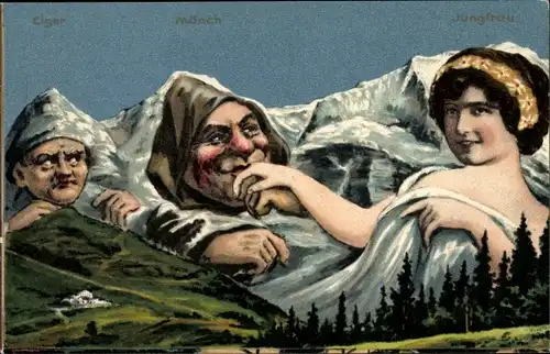 Ak Schweiz, Eiger, Mönch, Jungfrau, Berggesichter