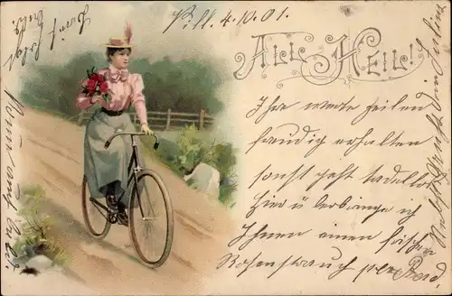 Ak All Heil, Frau auf einem Fahrrad