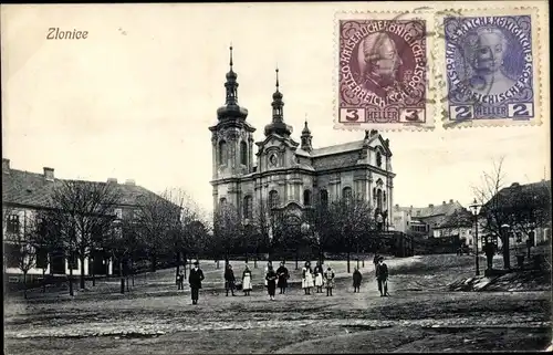 Ak Zlonice Mittelböhmen, Kirche, Esperanto