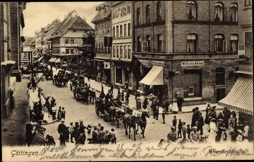 Ak Göttingen in Niedersachsen, Weender Straße, Parade mit Pferdekutschen, Geschäft Wilh. von Ahnen