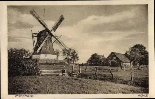 Ak Worpswede in Niedersachsen, Windmühle