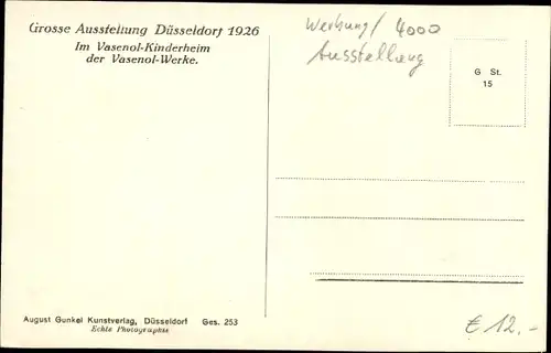 Ak Düsseldorf, Große Ausstellung Gesolei 1926, Leben und Treiben im Vasenol Kinderheim