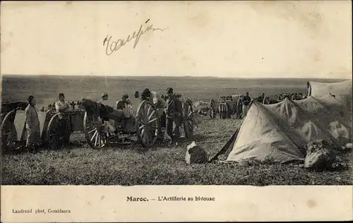 Ak Casablanca Marokko, l'Artillerie au bivouac