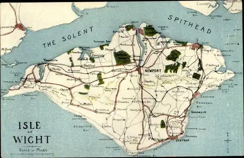 Landkarten Ak Isle of Wight, Spithead, the Solent, Newport, Ventnor, Yarmouth,Totalansicht der Insel