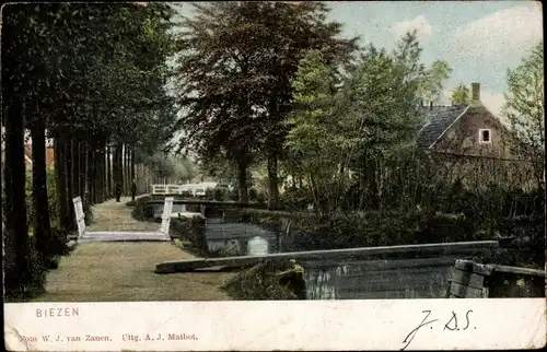 Ak Biezen Gelderland Niederlande, Flusspartie, Häuser