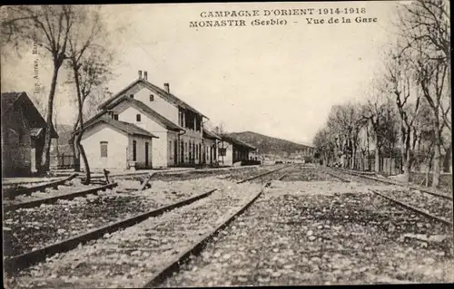 Ak Bitola Monastir Mazedonien, Vue de la Gare, Guerre 1914-1918