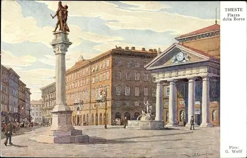 Künstler Ak Wolff, G., Triest Trieste Friuli Venezia Giulia, Piazza della Borsa