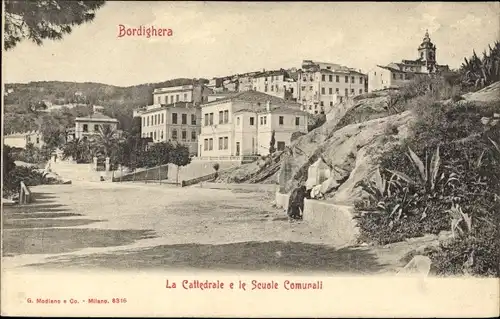 Ak Bordighera Liguria, La Cattedrale e le Scuole Comurali