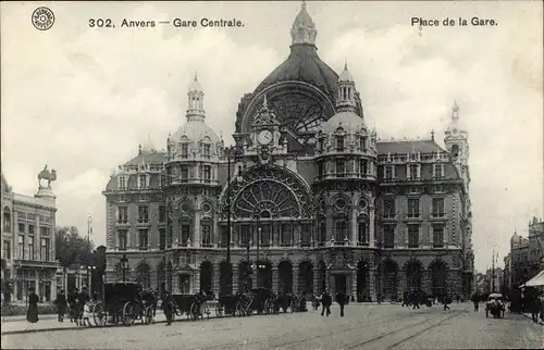 Ak Anvers Antwerpen Flandern, Gare Centrale, Place de la Gare