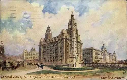 Künstler Ak Flower, C., Liverpool Merseyside England, General View of Buildings on Pier Head