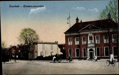 Ak Enschede Overijssel, Hoedemakersplein, Radfahrer