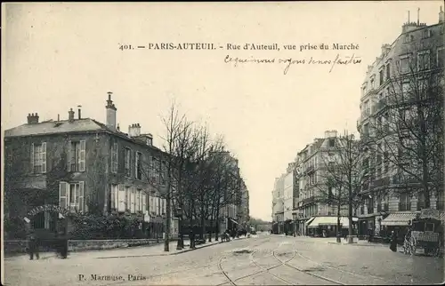 Ak Paris XVI. Arrondissement Passy, Rue d'Auteuil, vue prise du Marche