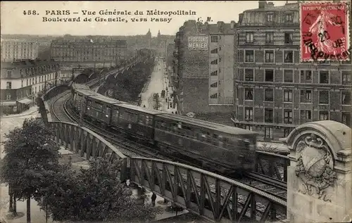 Ak Paris XVI. Arrondissement Passy, Metropolitain, Boulevard de Grenelle, Eisenbahn