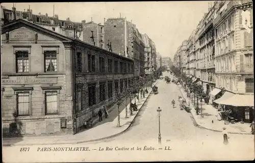 Ak Paris XVIII. Arrondissement Buttes-Montmartre, La Rue Custine et les Ecoles
