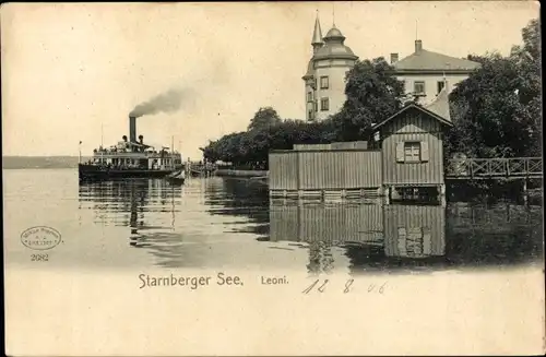 Ak Leoni Berg am Starnberger See in Oberbayern, Dampfer auf dem Starnberger See