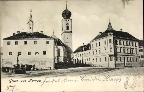 Ak Hemau in der Oberpfalz, Kirche, Straßenpartie