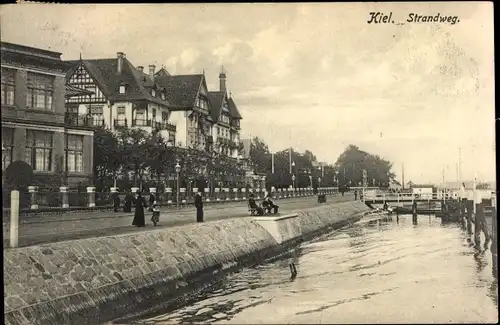 Ak Kiel in Schleswig Holstein, Flusspartie, Schleuse, Strandweg