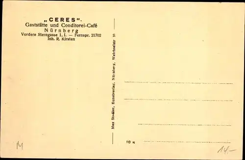 Ak Nürnberg in Mittelfranken, Gaststätte Ceres
