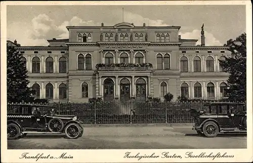Ak Frankfurt am Main, Zoologischer Garten, Gesellschaftshaus, Autos