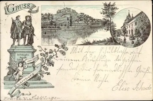 Vorläufer Litho Bad Münster am Stein Ebernburg Bad Kreuznach, Panorama, Denkmal, 1893