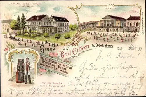 Litho Bad Eilsen Niedersachsen, Kursaal, Lahmann's Hotel Zur Erholung, Bückeburger Tracht