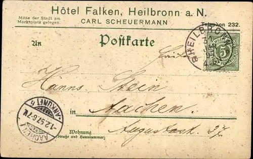 Litho Heilbronn am Neckar, Hotel Falken, Kilians Kirche, Neckabrücke