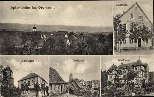 Ak Urphertshofen Obernzenn in Mittelfranken, Gasthaus, Waldheim, Schulhaus, Totale