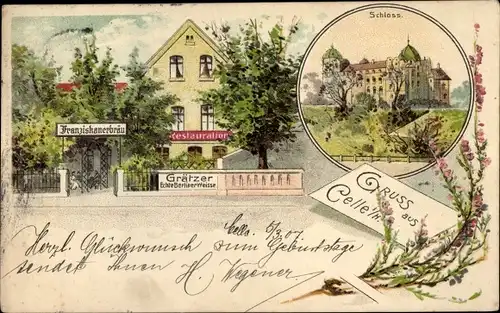 Litho Celle in Niedersachsen, Restauration, Schloss, Franziskanerbräu