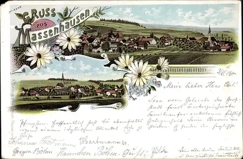 Litho Massenhausen in Oberbayern, Blick auf den Ort