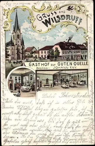 Litho Wilsdruff in Sachsen, Gasthof zur Guten Quelle, Innenansicht