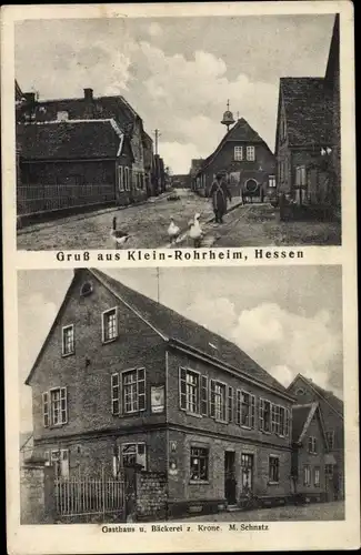 Ak Klein Rohrheim Gernsheim in Hessen; Gasthaus und Bäckerei zur Krone, Straßenpartie