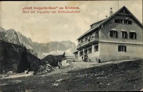 Ak Garmisch Partenkirchen in Oberbayern, Kreuzeck, Adolf-Zoeppritz-Haus, Zugspitze, Höllenthalferner