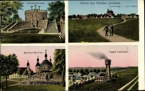 Ak Kloster Lechfeld, Calvarienberg, Lager Lechfeld, Klosterkirche, Gesamtansicht
