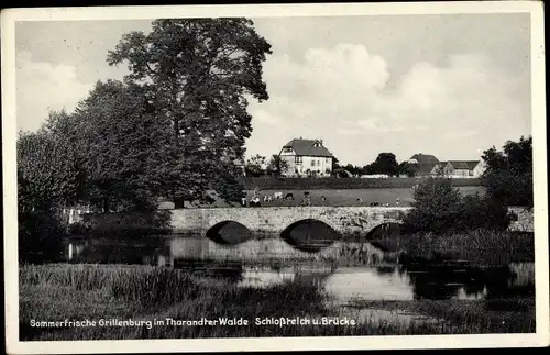 Ak Grillenburg Tharandt im Erzgebirge, Schlossteich, Brücke