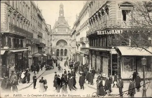 Ak Paris IX., Le Comptoir d'Escompte et la Rue Rougemont, Hotel