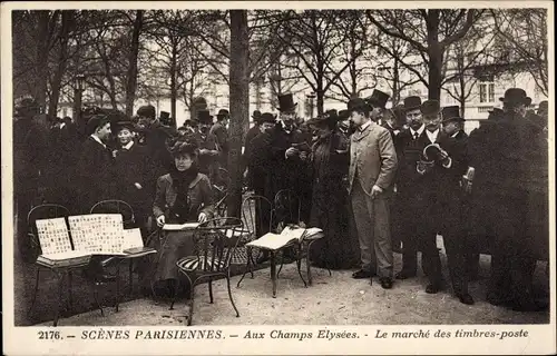 Ak Paris VIII. Arrondissement Élysée, Le marche aux timbres-poste