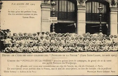 Ak Paris VIII. Arrondissement Élysée, Depart de l'Une des Neuf Colonies des Pupilles de la Presse