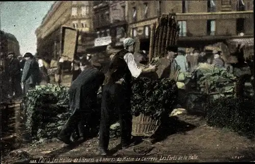 Ak Paris, Les Halles, Le Carreau, Les Forts de la Halle, Markthändler