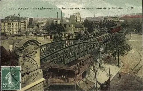 Ak Paris, Vue generale du Metropolitain, au rond-point de la Villette