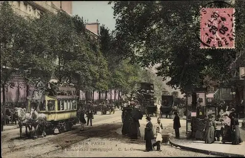 Ak Paris II. Arrondissement Bourse, Boulevard Sebastopol, C. L. C., Pferdewagen