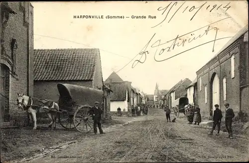 Ak Harponville Somme, Grande Rue, Kutsche