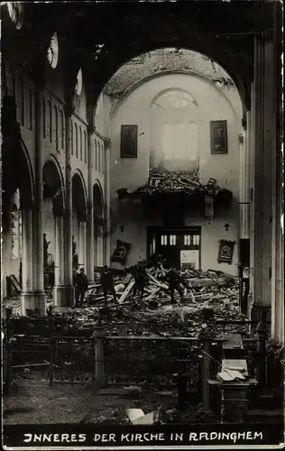 Foto Ak Radinghem Nord, Inneres der Kirche, Kriegszerstörungen, I WK