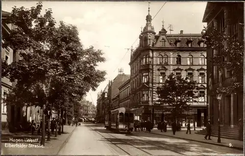 Ak Hagen in Westfalen, Elberfelder Straße, Straßenbahn