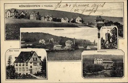 Ak Königshofen Niedernhausen im Taunus, Panorama, Asbestwerke, Kinderheim, Neue Schule, Hohe Kanzel