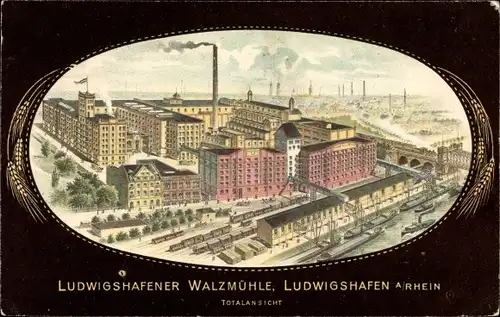 Passepartout Ak Ludwigshafen am Rhein, Ludwigshafener Walzmühle, Totalansicht