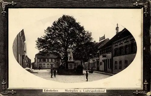 Präge Passepartout Ak Edenkoben an der Haardt Pfalz, Marktplatz und Ludwigsdenkmal