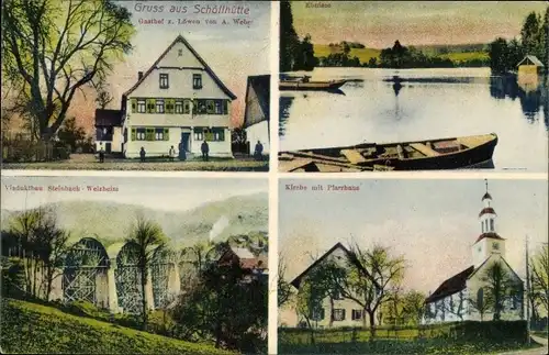 Ak Schöllhütte Althütte in Württemberg, Gasthof zum Löwen, Viaduktbau Steinbach Welzheim, Kirche