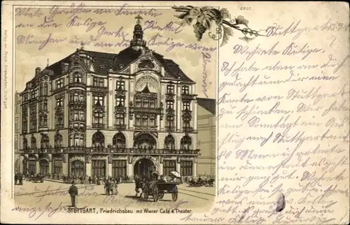 Litho Stuttgart in Württemberg, Friedrichsbau, Wiener Cafe, Theater